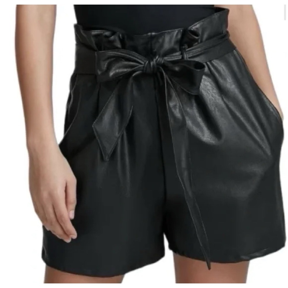 NWT  Revolve x Commando Black Vegan Leather Paperbag Waist Shorts Small